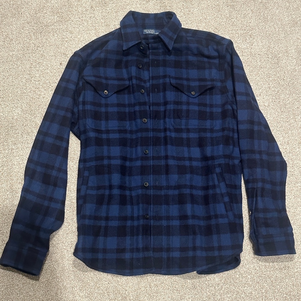 Ralph Lauren Polo Men's Plaid Wool-Blend Overshirt Navy